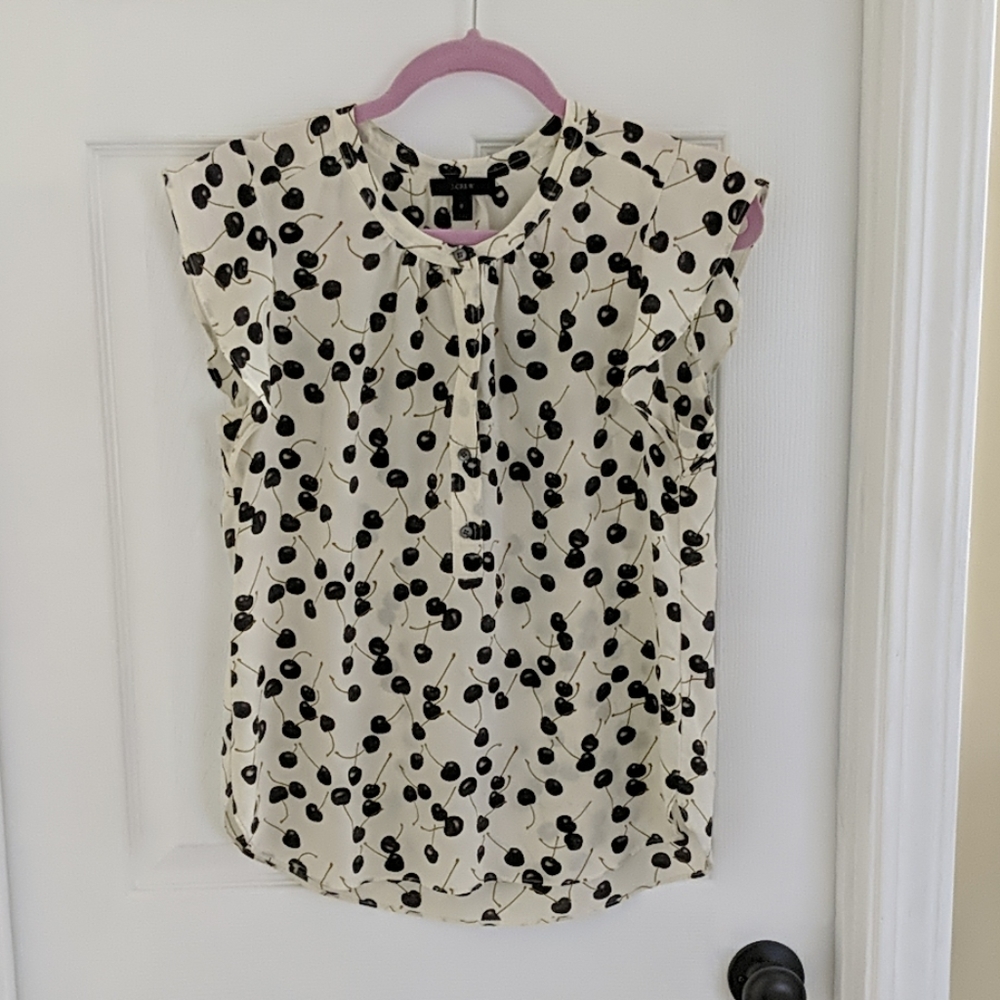 J. Crew Cherry Flutter Sleeve Shell - image 1